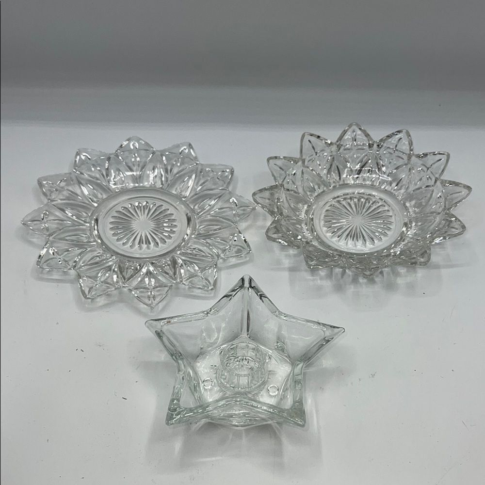 FEDERAL GLASS COMPANY Set of 3 Glass Candle Holders
